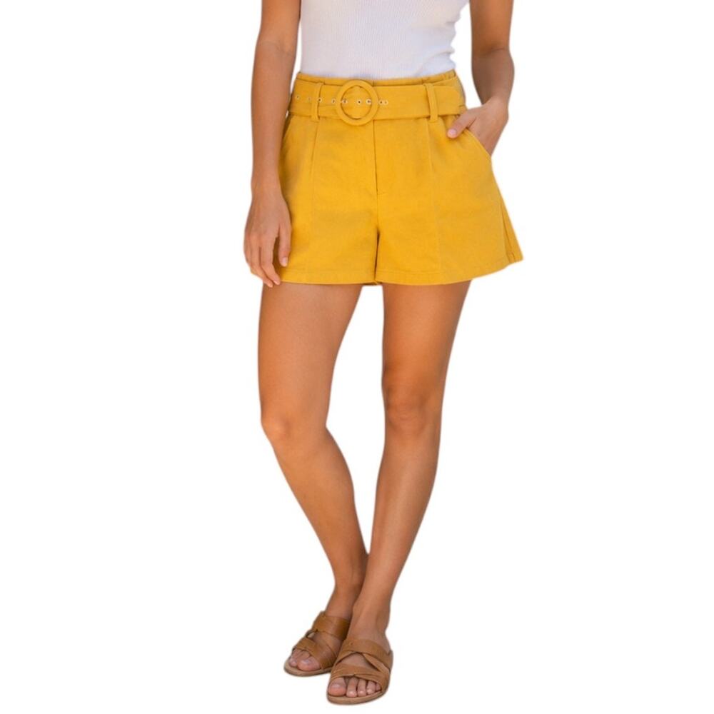 Forever 21 Yellow Belted Shorts, XS